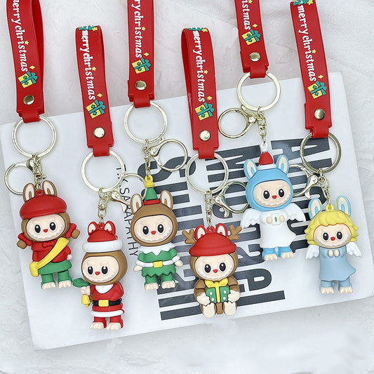 Labubu Christmas Santa Claus Silicone Keychain With Various Character Designs