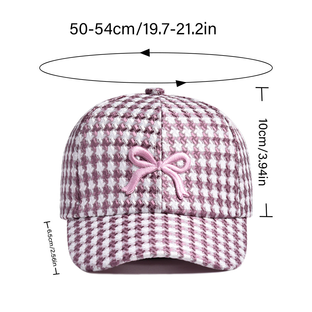 Kids Girl's Houndstooth Bow Embroidery Baseball Cap For Trips