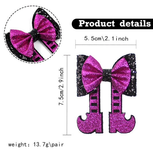 Halloween Glitter Shiny Boot-Shaped Hair Clip Sparkly Bow Hairpin for Kids