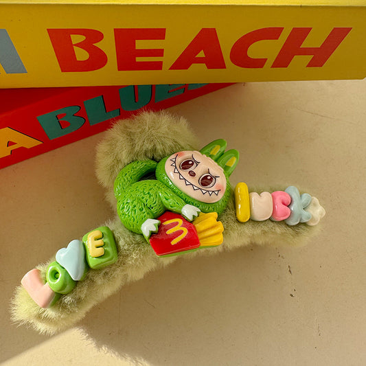 Fall/Winter New Labubu Resin Hair Claw Clip – Plush Cartoon Shark Clip for Styling & Updos