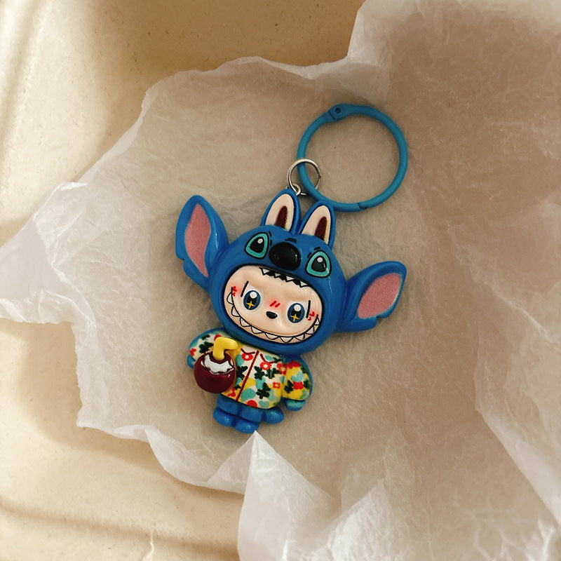 Labubu Silicone Keychain Backpack Charm Cartoon Character Keyring Accessory Gift