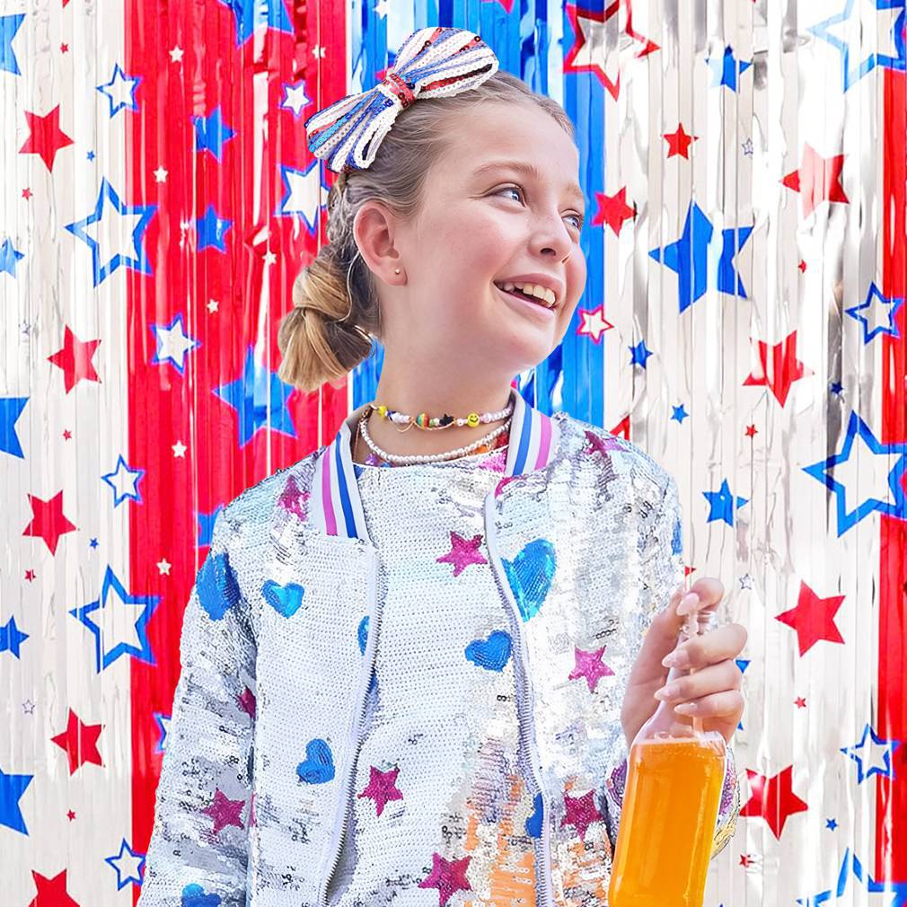 Glitter Bow Hair Clip USA Patriotic Red Blue Stripe Celebration