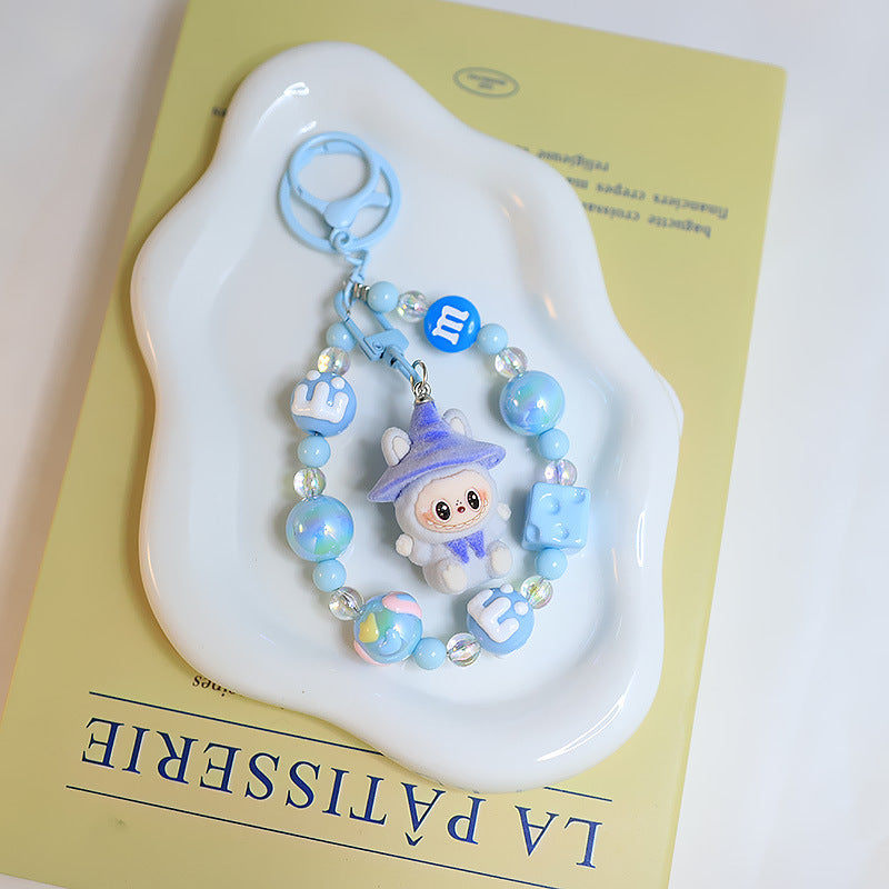 Flocked Labubu Keychain – Cute Character Bag Charm Pendant with Chain