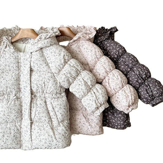 Winter Girls’ Floral Hooded Coat Thick Fleece-Lined Warm Jacket 3 Colors