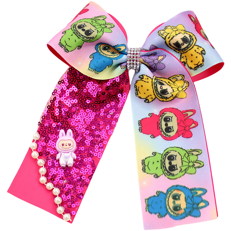 Labubu Printed Hair Clip Fabric Sequins Bow Hair Accessory for Kids Girls