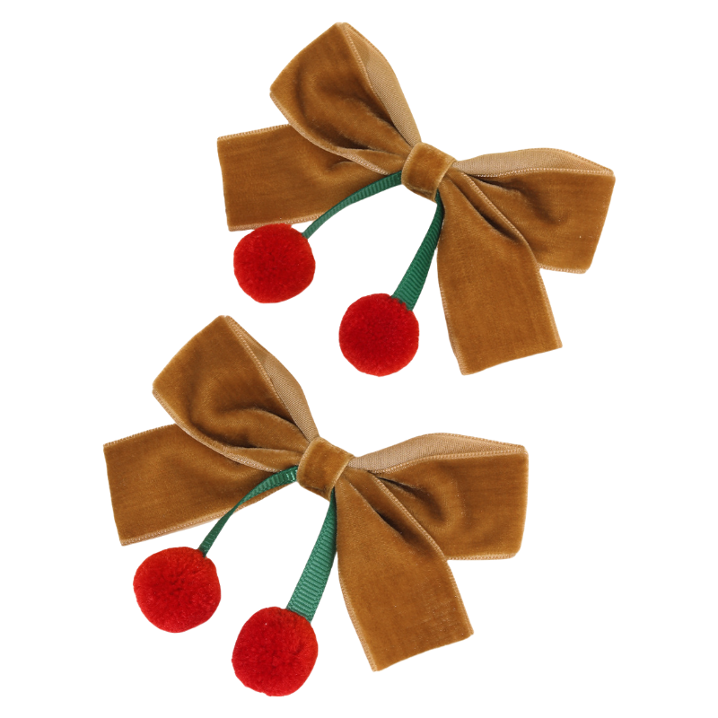 Velvet Bow Hair Clip for Girls Christmas Hair Accessory with Pom Pom