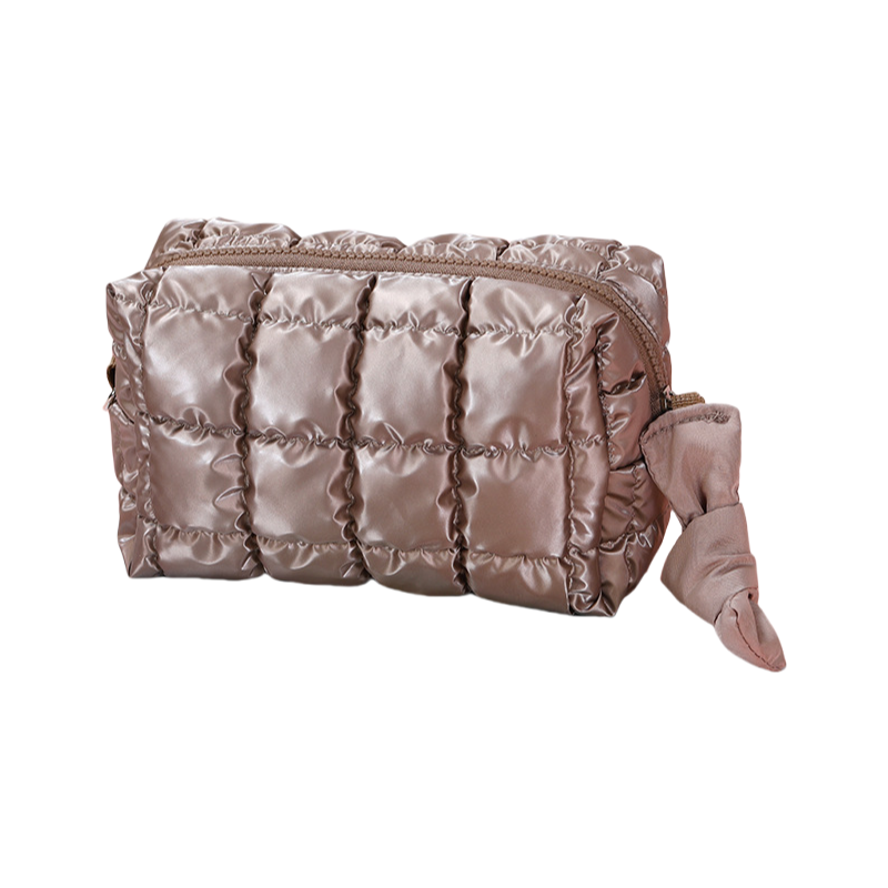 Octagon Makeup Bag Puffed Travel Cosmetic Case with Zipper Elegant Solid Color