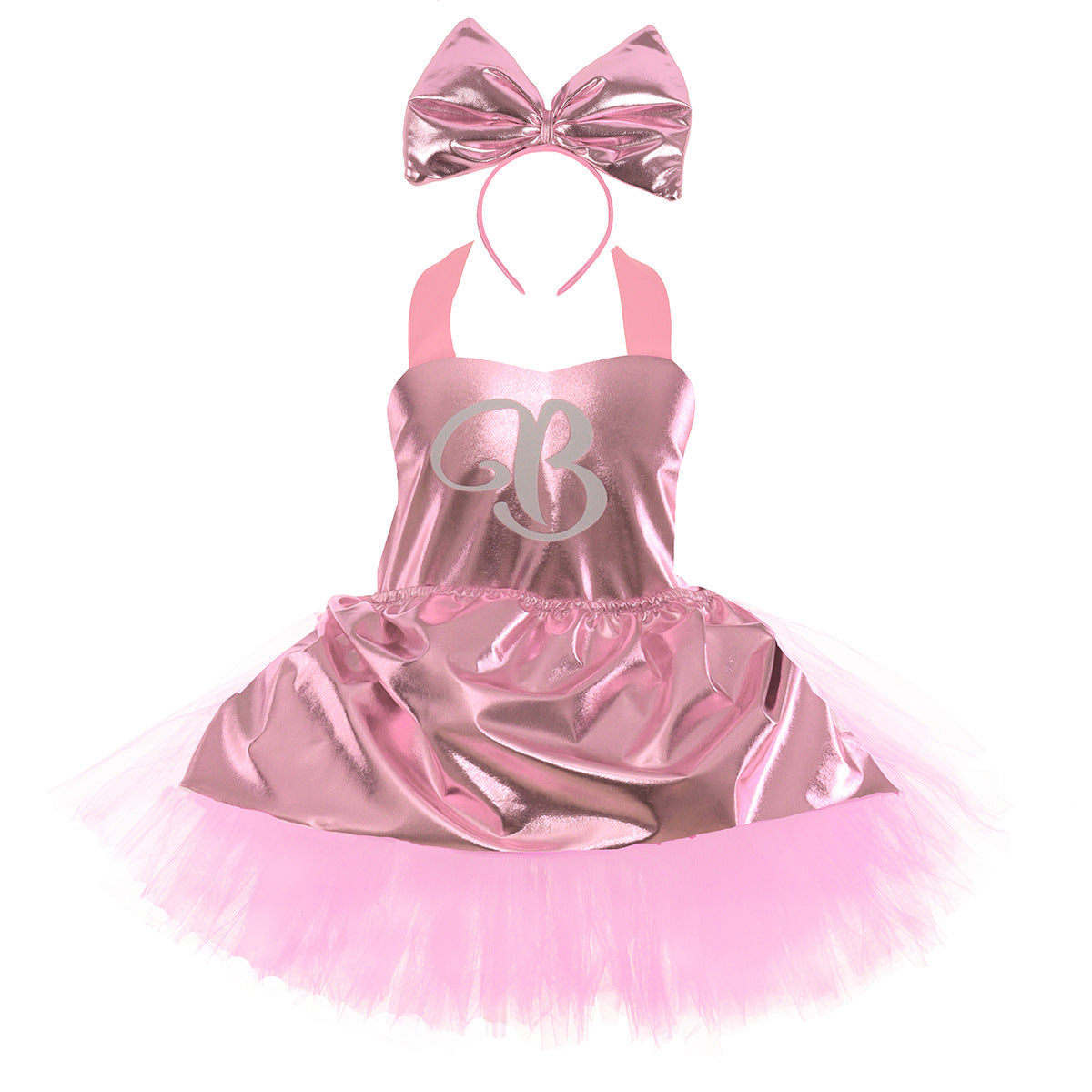 Shiny Tutu Dress with Bow Metallic Princess Costume Set