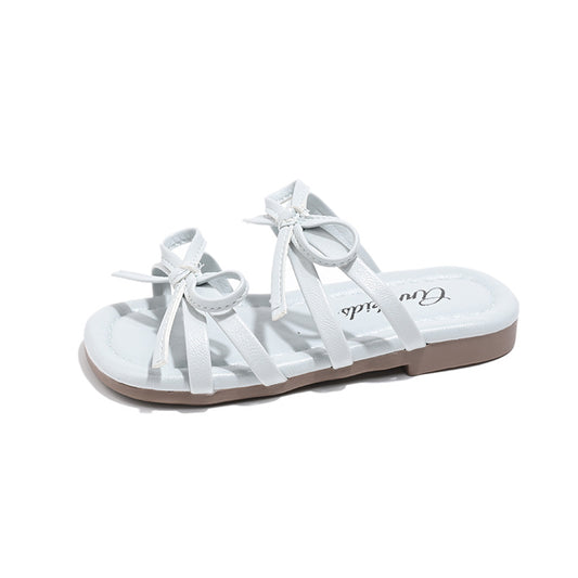 Girls' Sandals With Bow Design Soft Slip-On Slides In Past