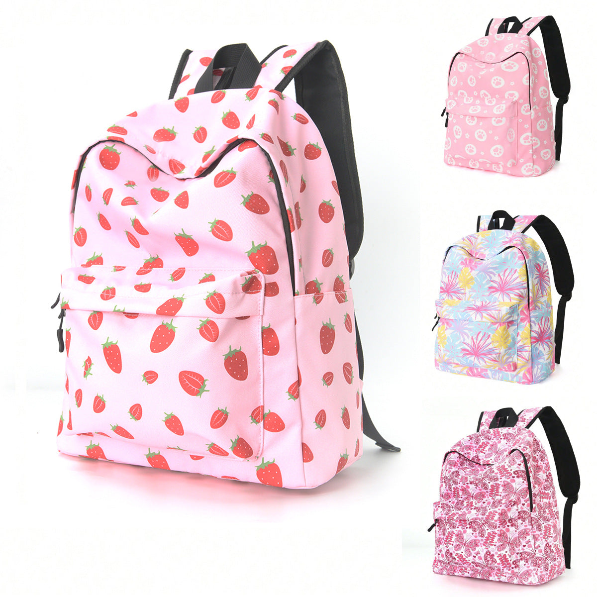 Kids' Printed Backpack: Strawberry Rainbow Butterfly Design