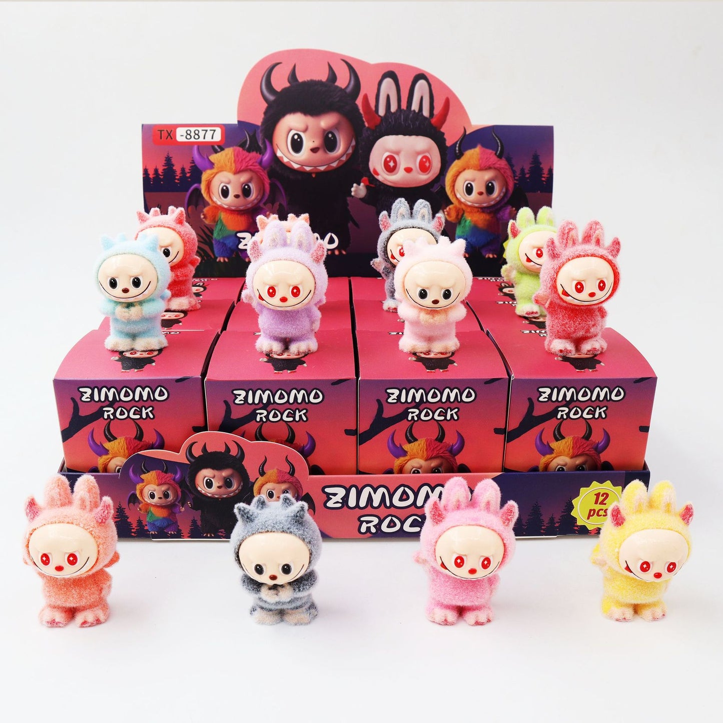 Labubu Flocked Vinyl Figure Collectible Toy Blind Box Surprise Trendy Desk Decor 12Pcs