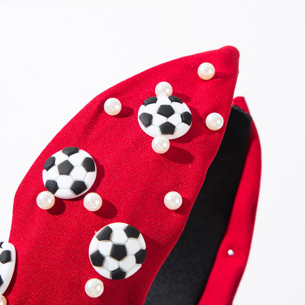 Sporty Knot Headband with Football Pearl & Wide Band Design