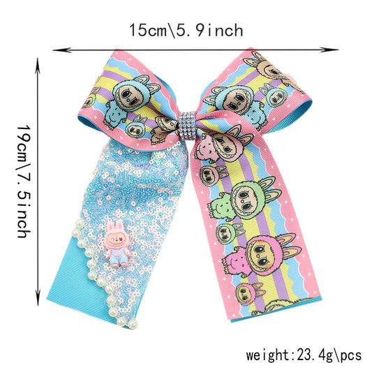 Labubu Printed Hair Clip Fabric Sequins Bow Hair Accessory for Kids Girls