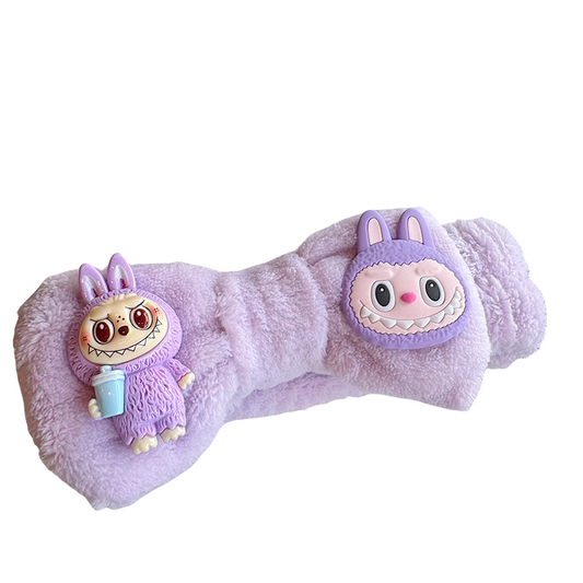 Labubu Plush Hair Turban with Cute Cartoon Bunny Design