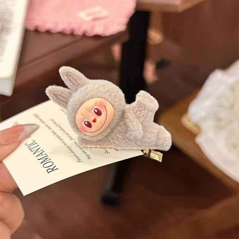 Dopamine Color Labubu Hair Clip Cartoon Lying Doll Alligator Clip for Bangs and Side Hair
