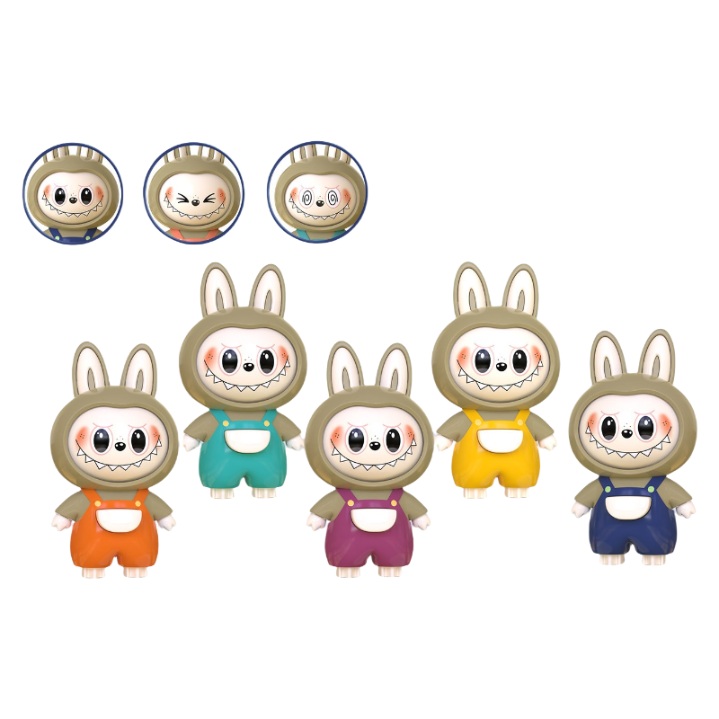 Lalabu Squeeze & Change Face Toy Cute Plastic Fidget Keychain for Stress Relief