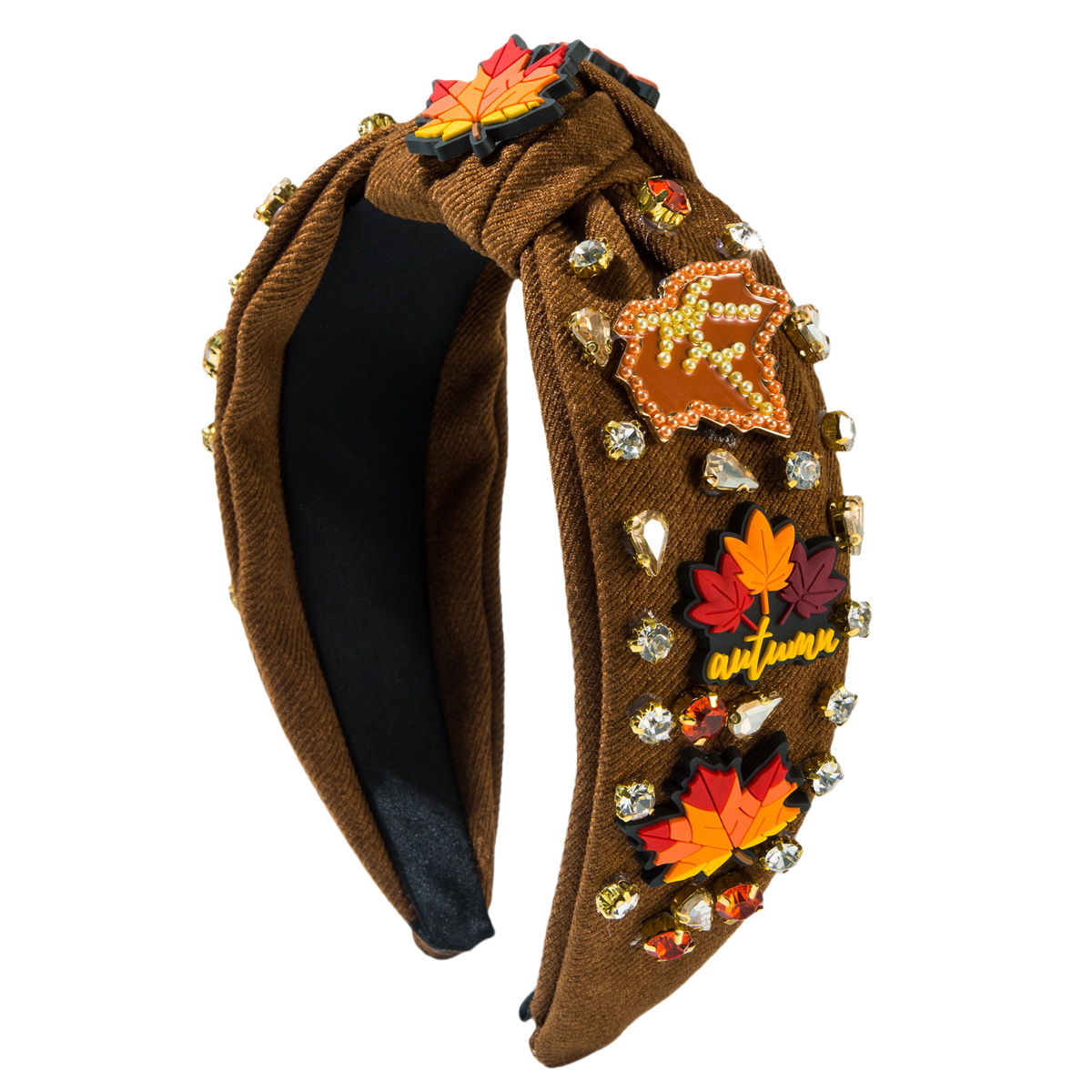 Thanksgiving Fall Maple Leaves Turkey Headband Seed Beads Rhinestones Pearl Knot