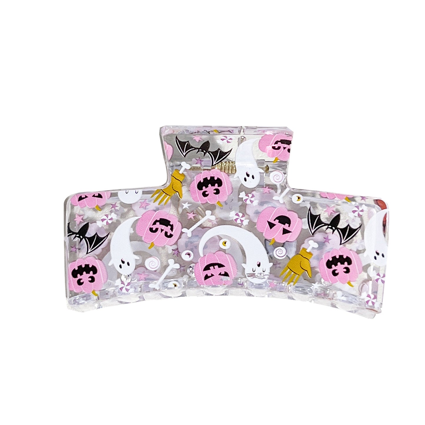 Halloween Pumpkin Bat Print Hair Claw Clip Square Shark Jaw Clip for Bun & Updo Hairstyles
