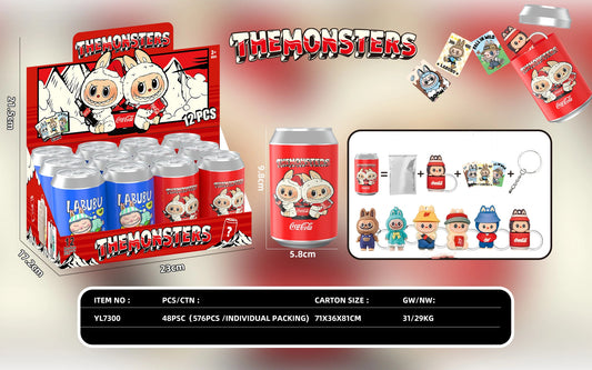 Labubu Blind Box Keychain Cute Cartoon Cola Can Mini Figure Keyring Toy Gift 12Pcs