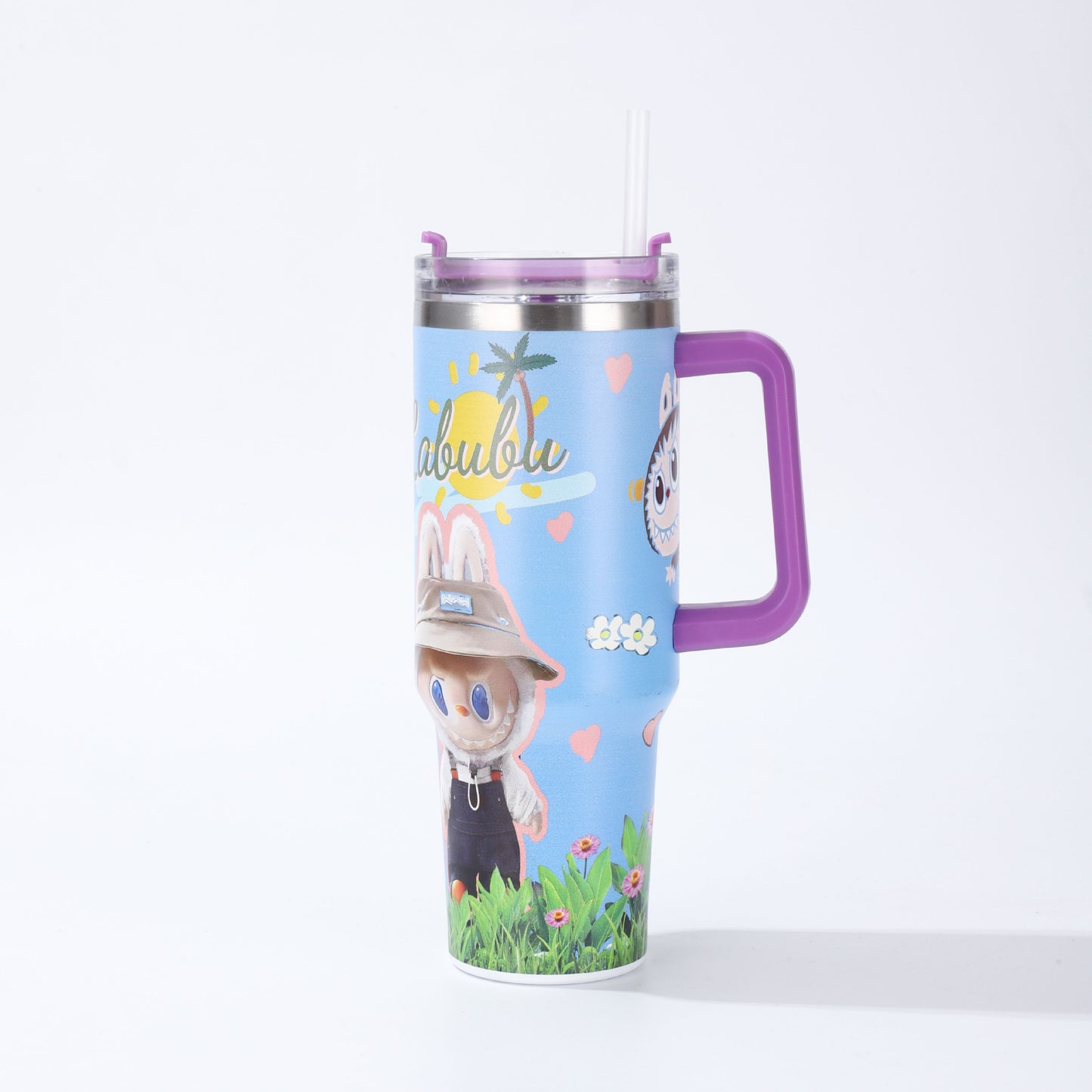 Labubu 40oz Insulated Tumbler with Handle and Straw Car Travel Mug, Hot & Cold Stainless Steel Cup