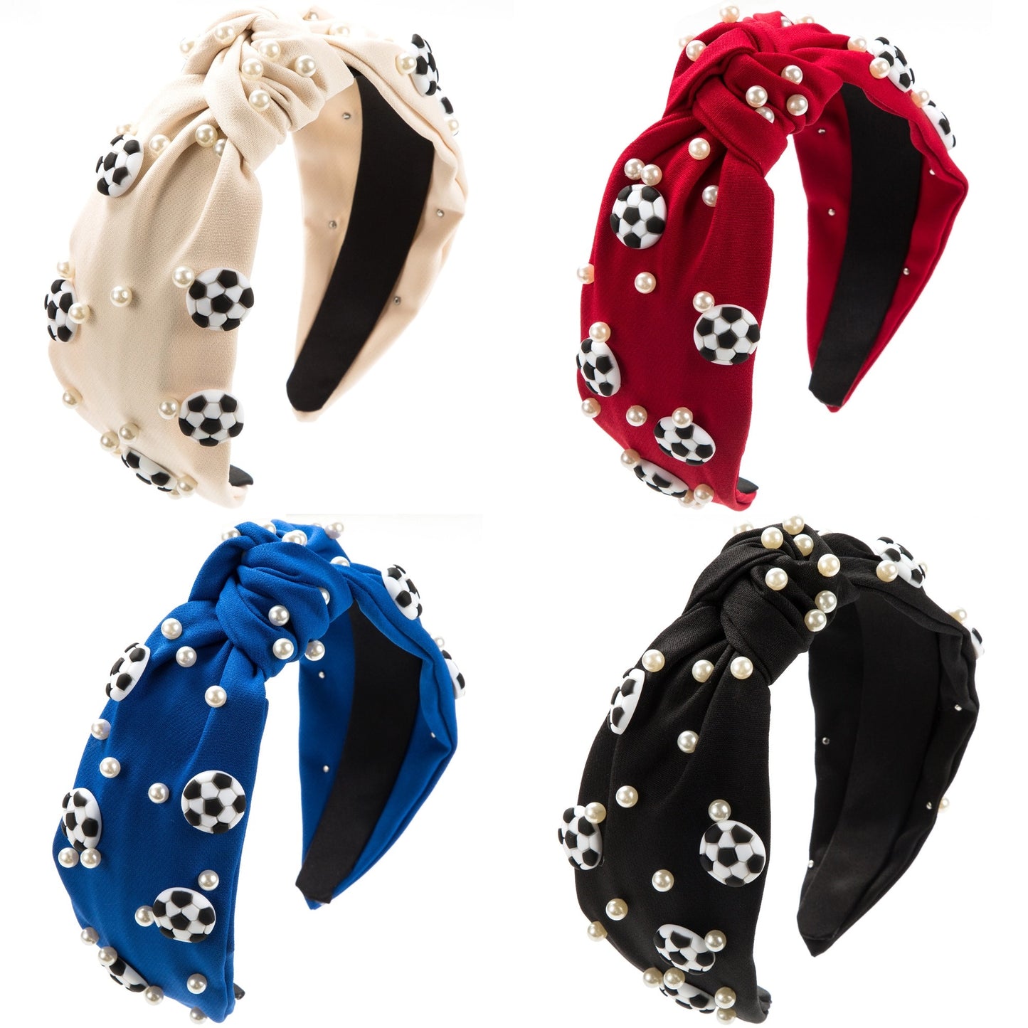 Sporty Knot Headband with Football Pearl & Wide Band Design