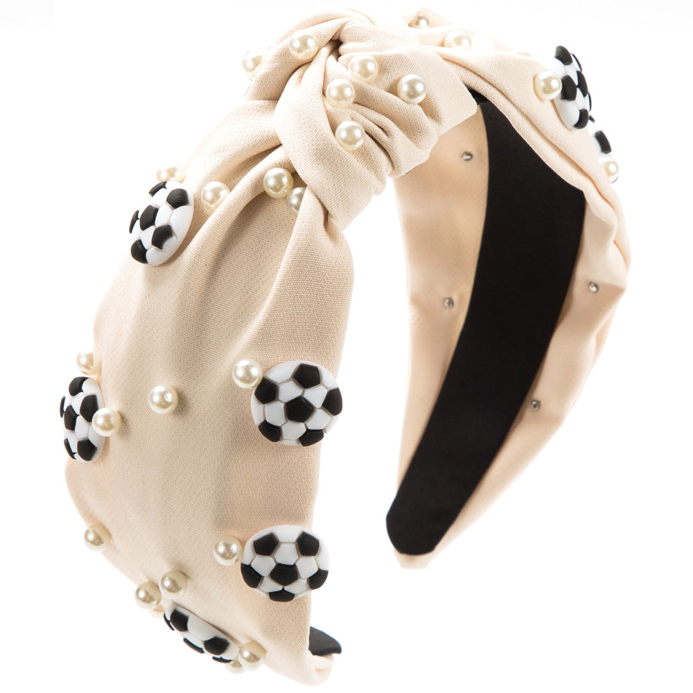 Sporty Knot Headband with Football Pearl & Wide Band Design