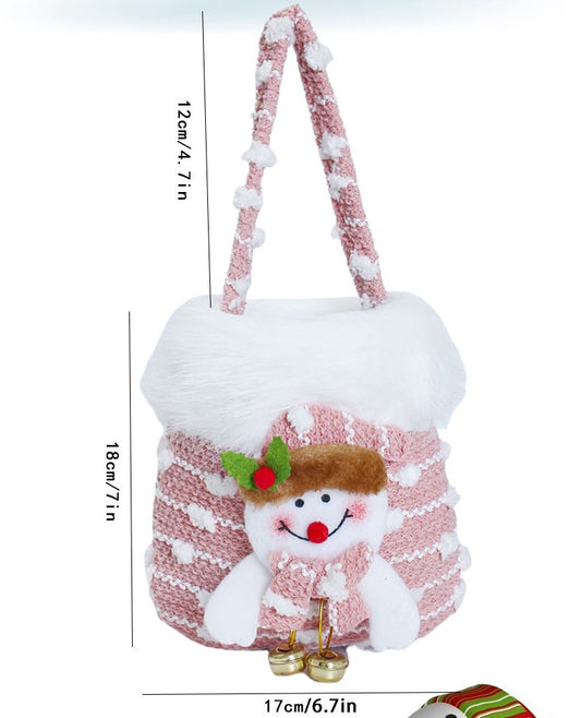 Christmas Plush Gift Bag with 3D Stuffed Toy Decoration, Candy Tote with Furry Trim