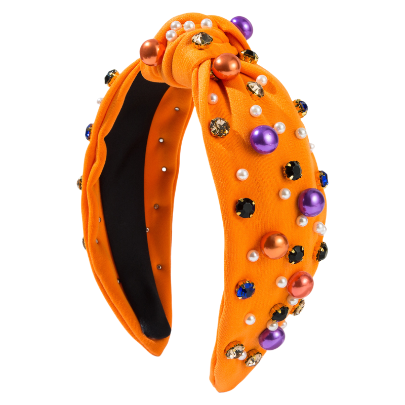 Halloween Fall Pumpkin Corn Candy Headband Seed Beads Rhinestones Pearl Knot