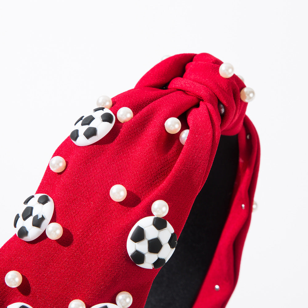 Sporty Knot Headband with Football Pearl & Wide Band Design