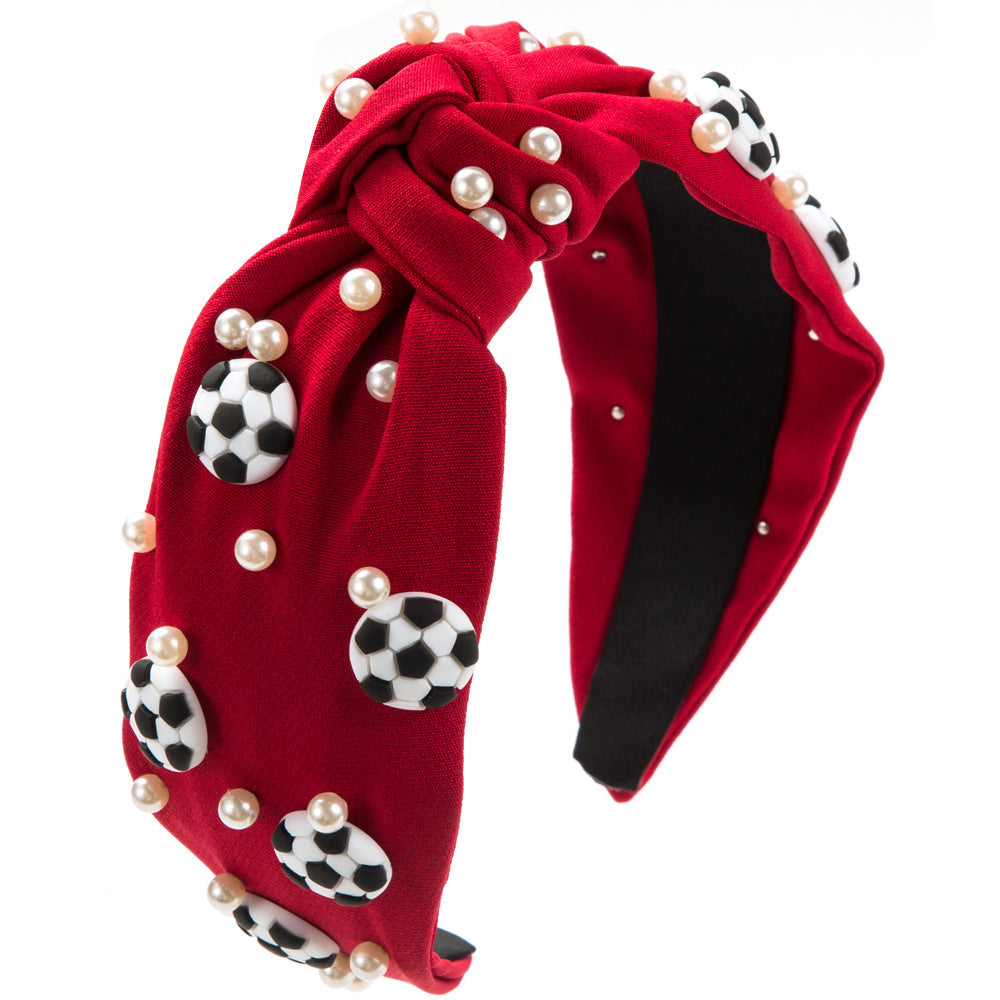 Sporty Knot Headband with Football Pearl & Wide Band Design
