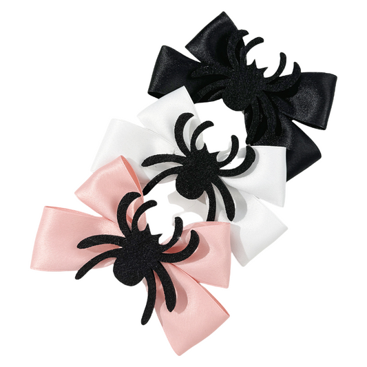 Girls Halloween Spider Solid Pink Black White Headwear Bow