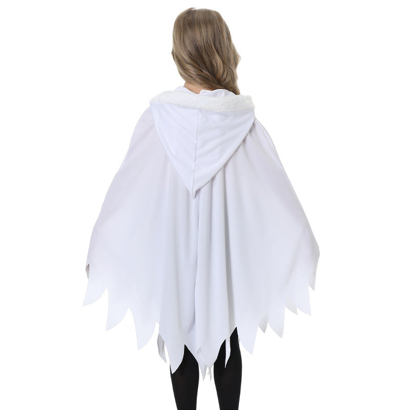 Kids Glow in the Dark Ghost Costume Halloween White and Black Cape with Light-Up Face