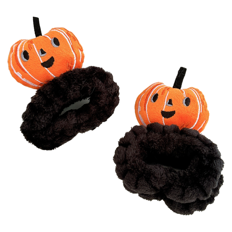Halloween Pumpkin Plush Headband & Wristband Set – Funny Spa Hair Band with Cloud Cuffs