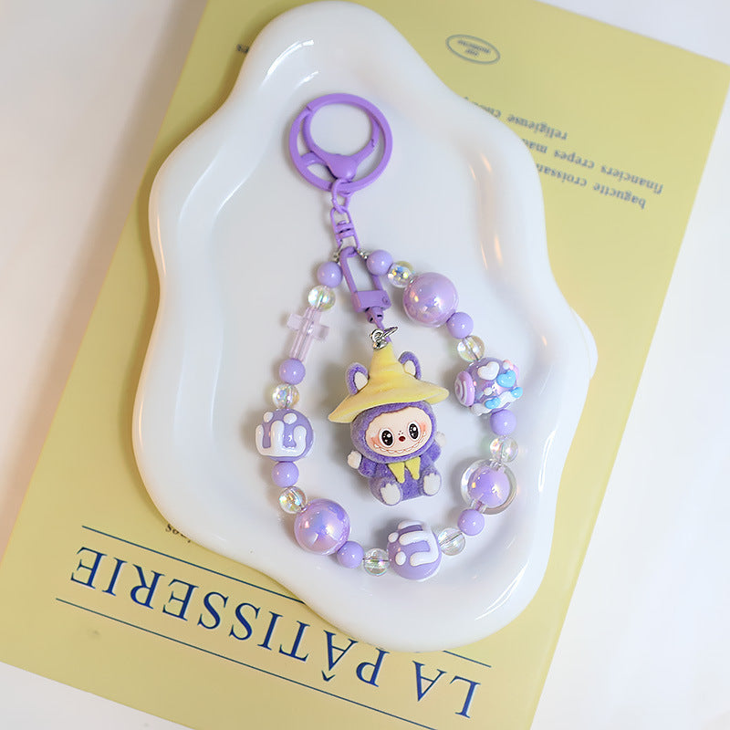 Flocked Labubu Keychain – Cute Character Bag Charm Pendant with Chain