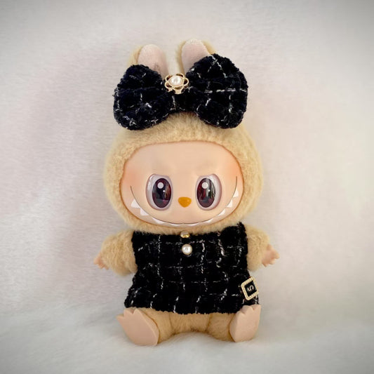 17cm Labubu Elegant Tweed Doll Outfit Bow Headwear Costume