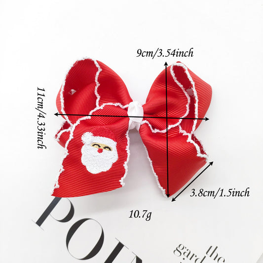 Christmas Santa Claus Candy Cane Embroidery Hair Clips Bow Hairpins Girls