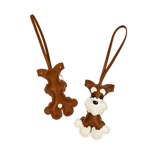 Leather Schnauzer Wrist Strap Keychain, Animal Shaped Bag Charm & Car Key Pendant