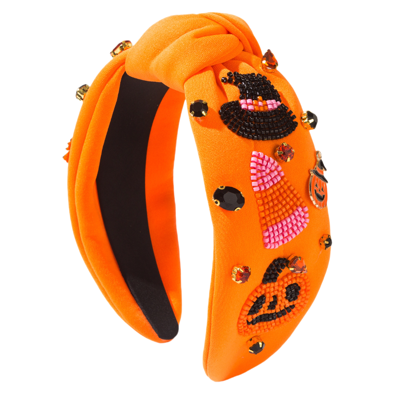 Halloween Fall Pumpkin Corn Headband Seed Beads Rhinestones Pearl Knot