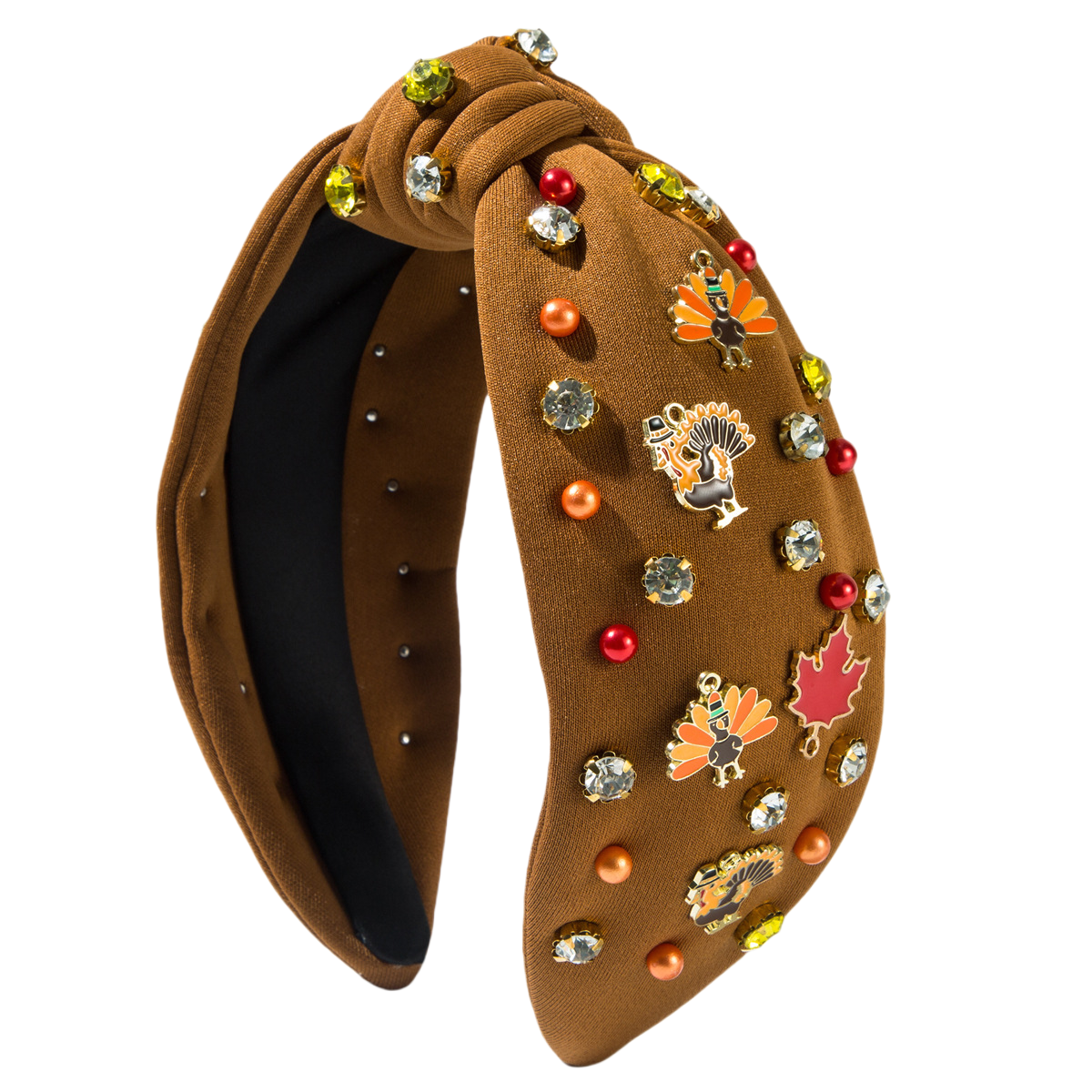 Thanksgiving Fall Maple Leaves Turkey Headband Seed Beads Rhinestones Pearl Knot