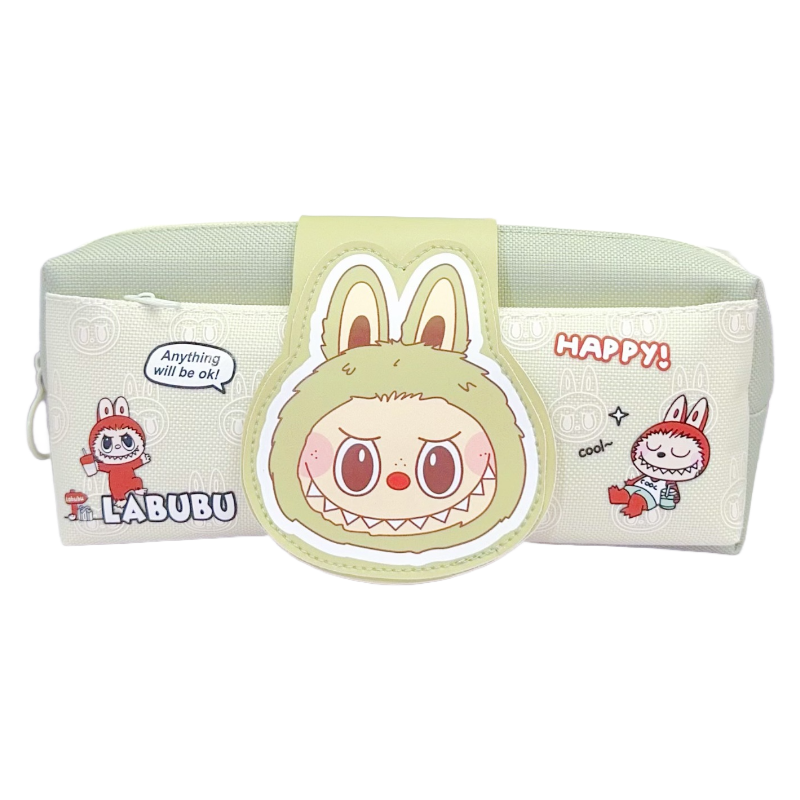 Labubu Pencil Case Multi-Layer Large Capacity Stationery Box with Flip Cover Velcro Closure