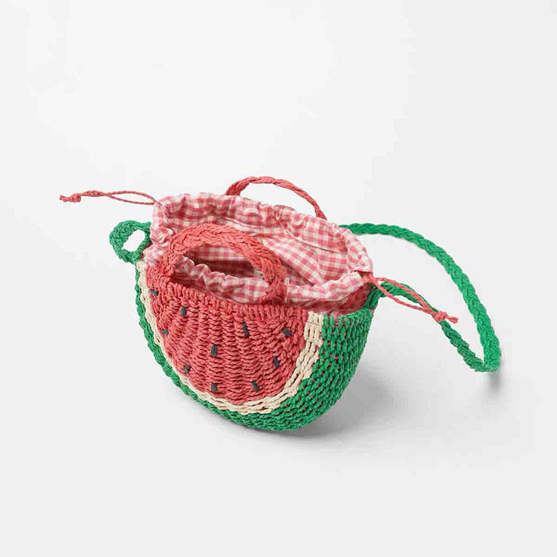 Embroidered Watermelon Straw Crossbody Beach Bag for Vacation