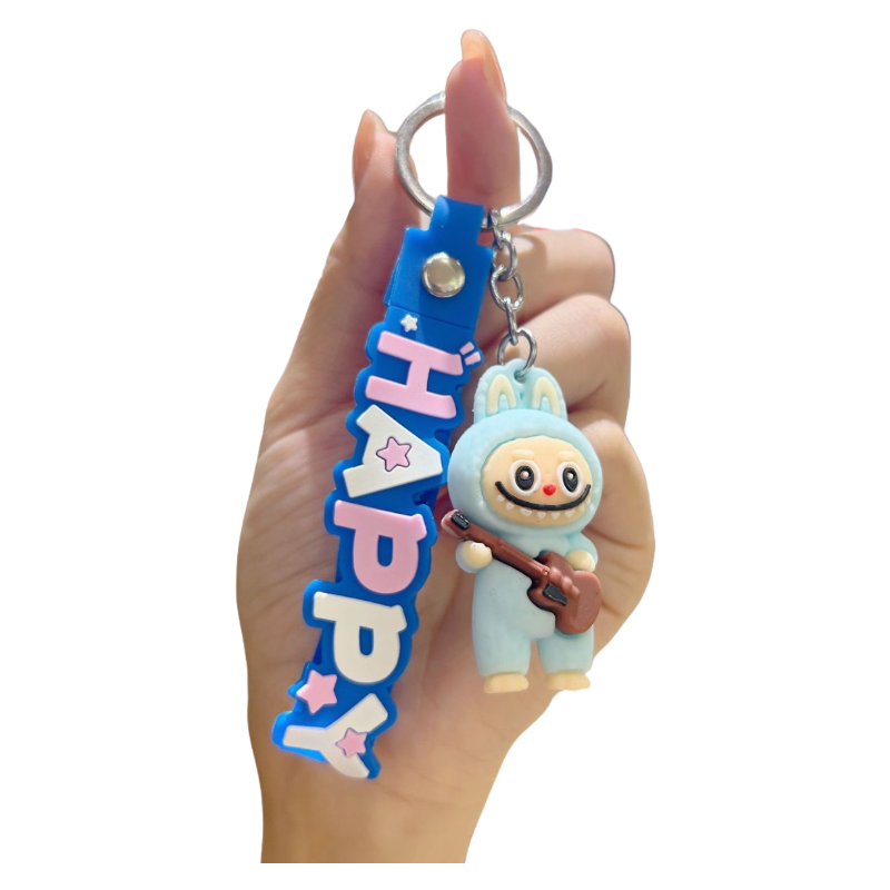 Labubu Guitar Rocking Horse Keychain Cute Silicone Cartoon Bag Charm Pendant