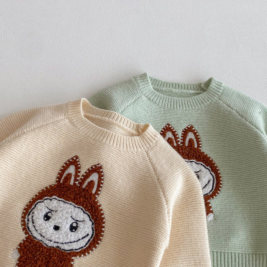 Labubu Pattern 2025 Fall/Winter Kids Cartoon Knit Sweater Unisex Crewneck Pullover
