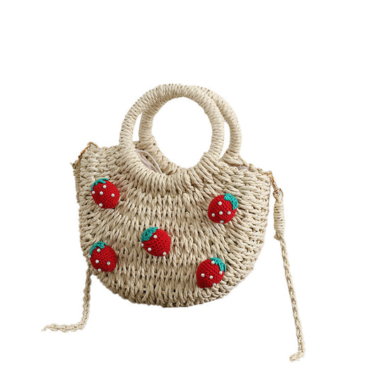 Woven Straw Beach Summer Cherry Strawberry Crossbody Bag