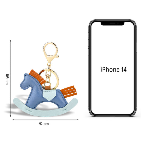 Leather Rocking Horse Wrist Strap Keychain Animal Shaped Bag Charm Car Key Pendant