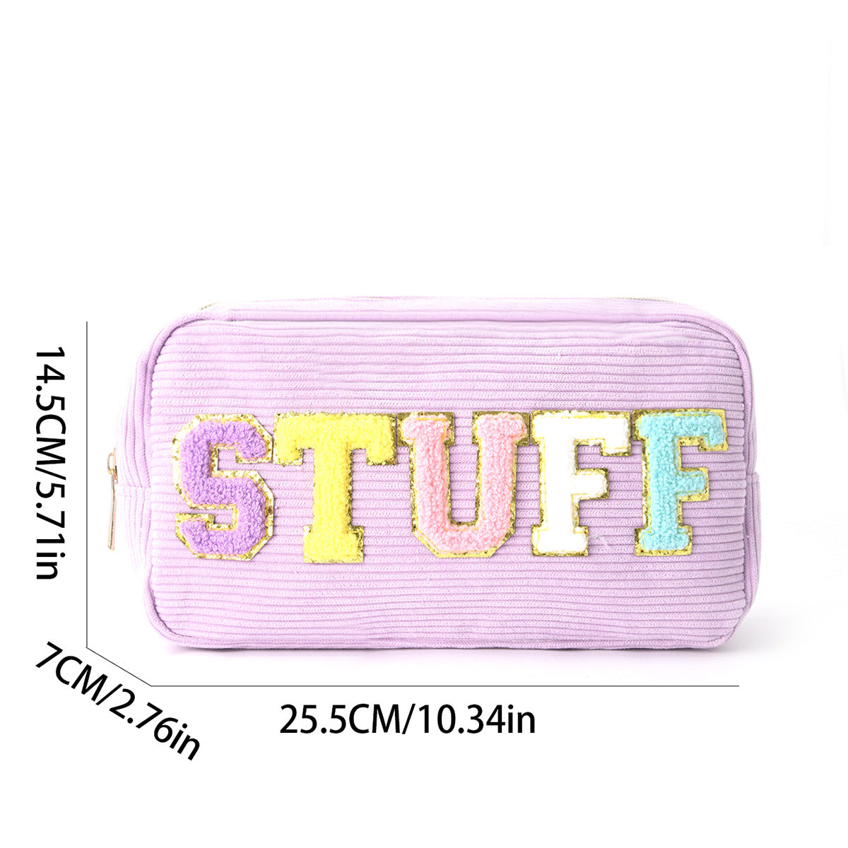 Corduroy Embroidered Makeup Bag with Letters, Portable Large Capacity Cosmetic & Toiletry Pouch