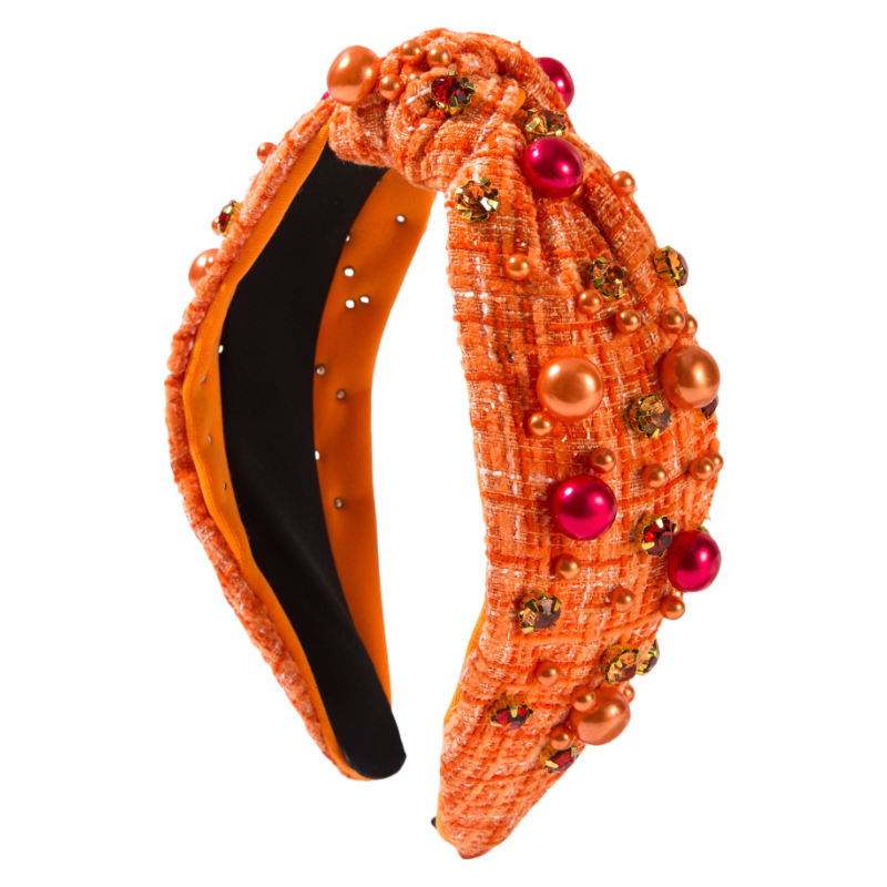 Halloween Fall Pumpkin Corn Candy Headband Seed Beads Rhinestones Pearl Knot