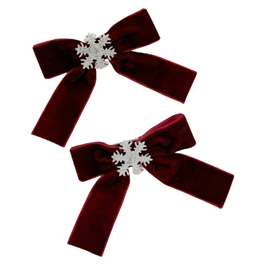 Christmas Velvet Bow Hair Clip – Sweet Snowflake Side Clip for Holiday & New Year