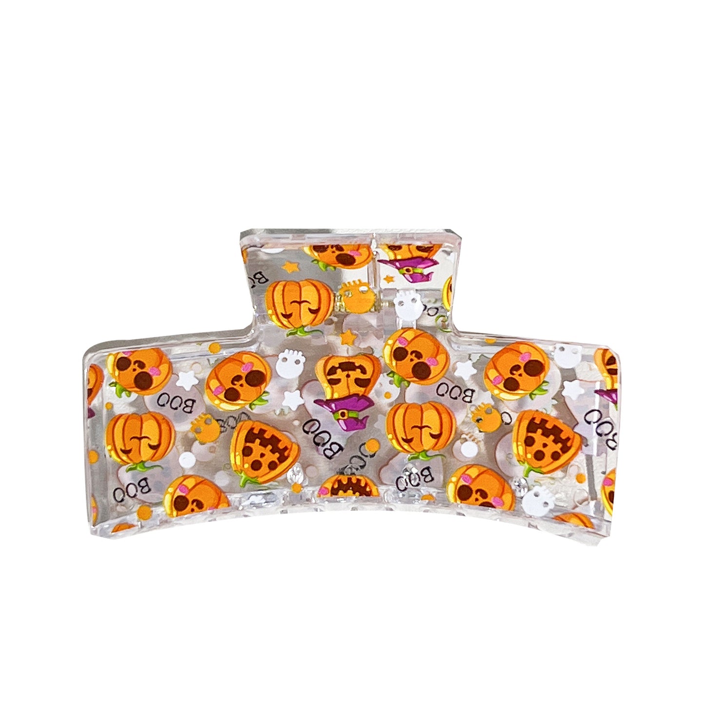 Halloween Pumpkin Bat Print Hair Claw Clip Square Shark Jaw Clip for Bun & Updo Hairstyles