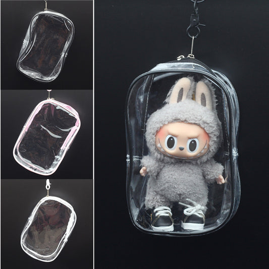 Labubu Dust-Proof Storage Case Clear PVC Doll Carrier Bag for Collectible Display & Travel